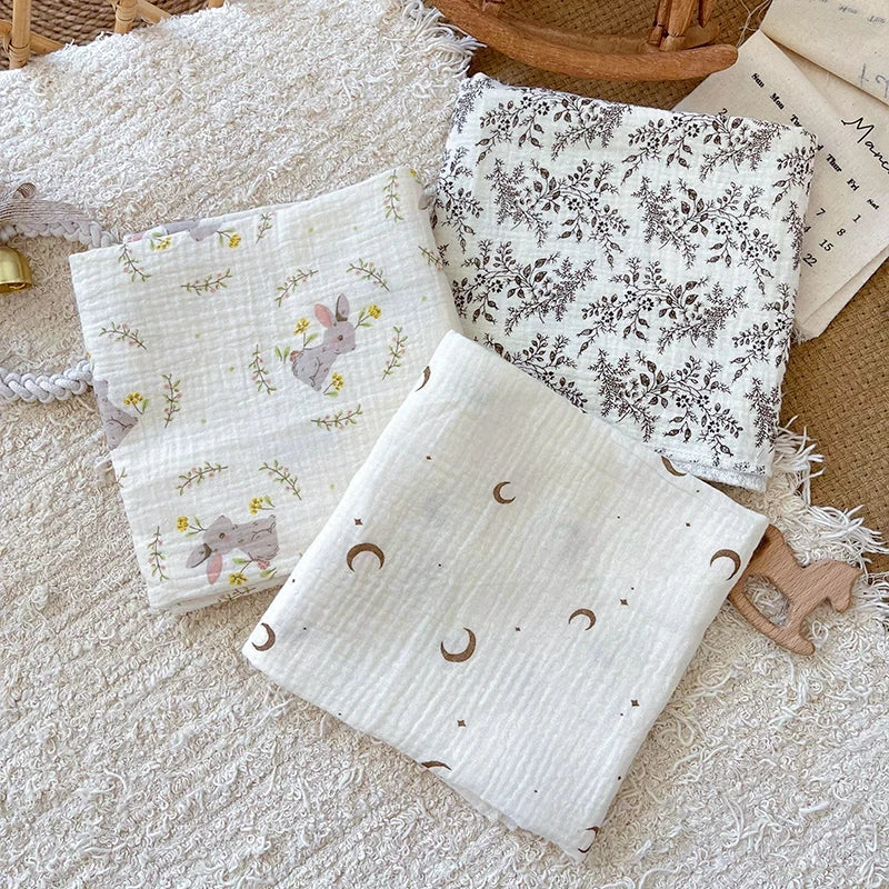Paquete de 5 toallas cuadradas de gasa crepé para bebé, baberos bordados con dibujos florales, transpirables y que no sofocan, toallas faciales para bebé, pañuelos de lactancia, paquete combinado multicolor, toallitas fac