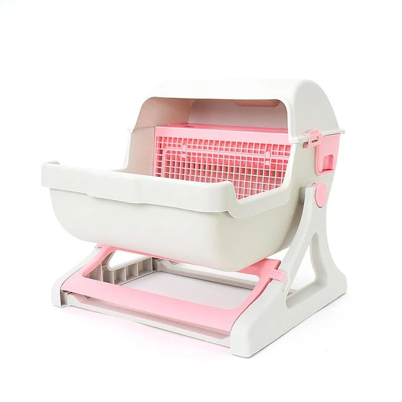 Caja de arena extra grande para gatos, semicerrada, sin arena, con limpieza automática, diseño portátil para gatos grandes, a...