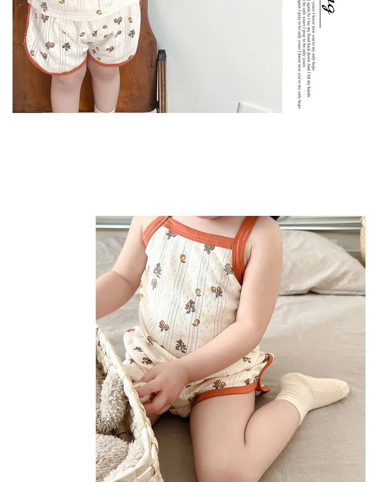 NOVEDAD DE VERANO 20225, Tops sin mangas para bebé y pantalones cortos de cintura ajustada, traje de 2 piezas, conjunto de ropa con cuello cuadrado para niñas, ropa de algodón para niños
