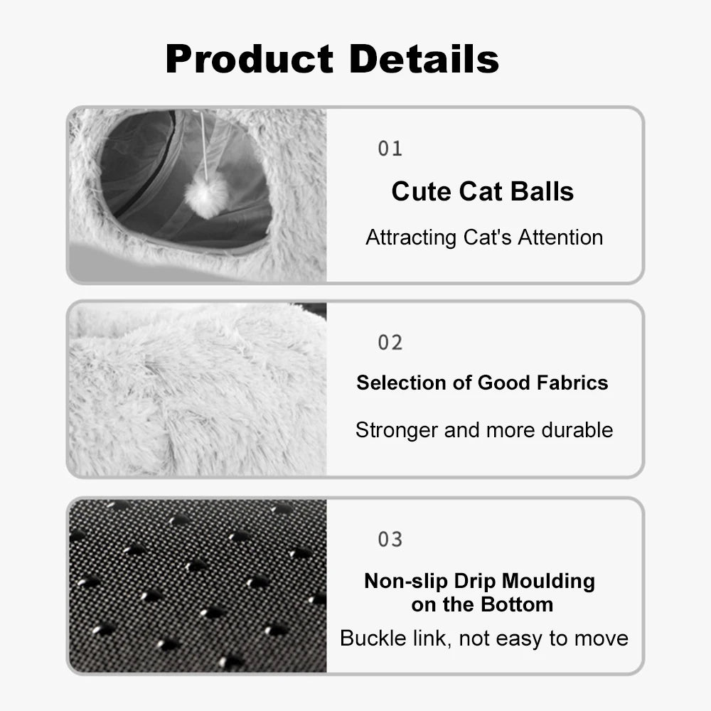 Cama Túnel Multifuncional para Gatos, Cueva para Gatos, Juguete Túnel para Gatos, Cama de Felpa Plegable y Desmontable para Mascotas, Cálida para el Invierno, para Gatos y Perros