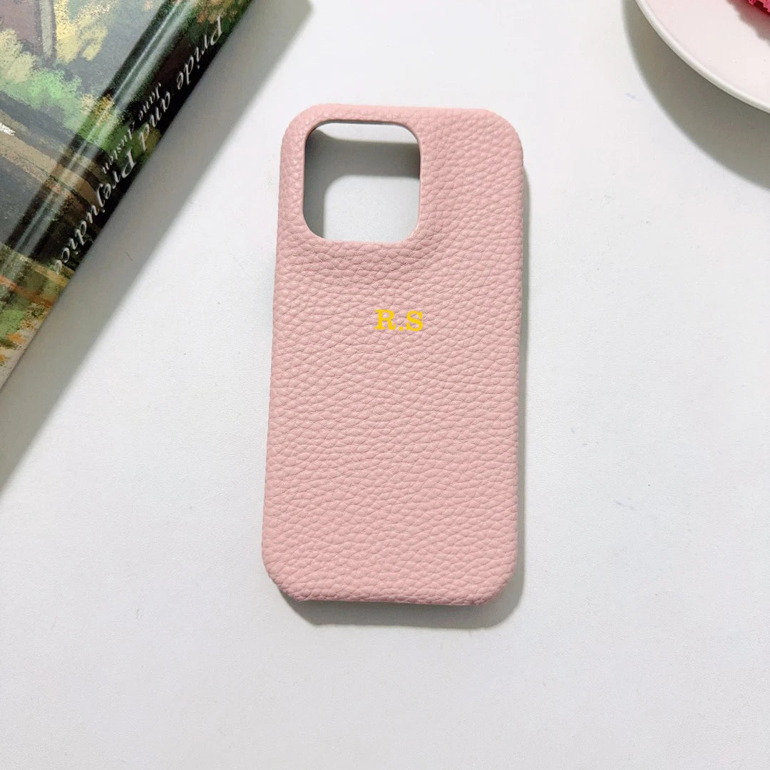 Funda rígida de cuero PU con nombre personalizado para iPhone16, 16e, 15, 14, 13, 12, 11 Pro, Funda trasera a prueba de golpes