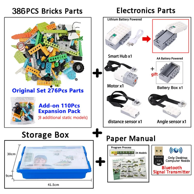 NUEVO Kit de Construcción Robótica WeDo 2.0 de 390 Piezas, Compatible con Scratch 3.0, para la Escuela, STEAM, Ladrillos Educativos, Juguetes DIY, Regalos