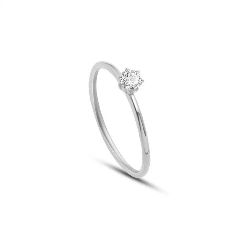 Anillo fino de circonita brillante de acero inoxidable de 2 mm para mujer, joyería chapada en oro
