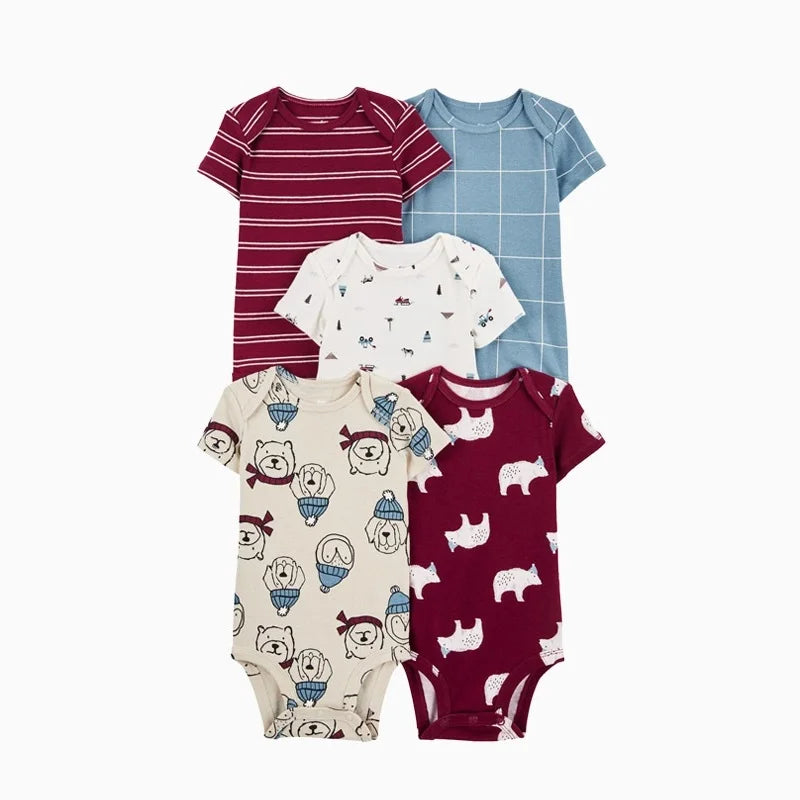 Ropa de verano para recién nacido, Pelele de manga corta 100% de algodón, Mono para niños pequeños, 5 uds./lote