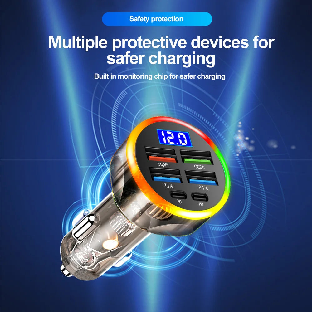 Cargador de coche USB 250W PD QC3.0 cargador de teléfono de coche de carga rápida para iPhone Samsung Xiaomi adaptador de encendedor de cigarrillos de coche de carga rápida
