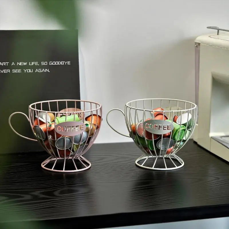 ♥ Soporte para Cápsulas de Café de Metal en Forma de Copa (Dorado/Negro) - Estante de Almacenamiento de Alambre para Cápsulas Nespresso, Organizador de Encimera de Cocina