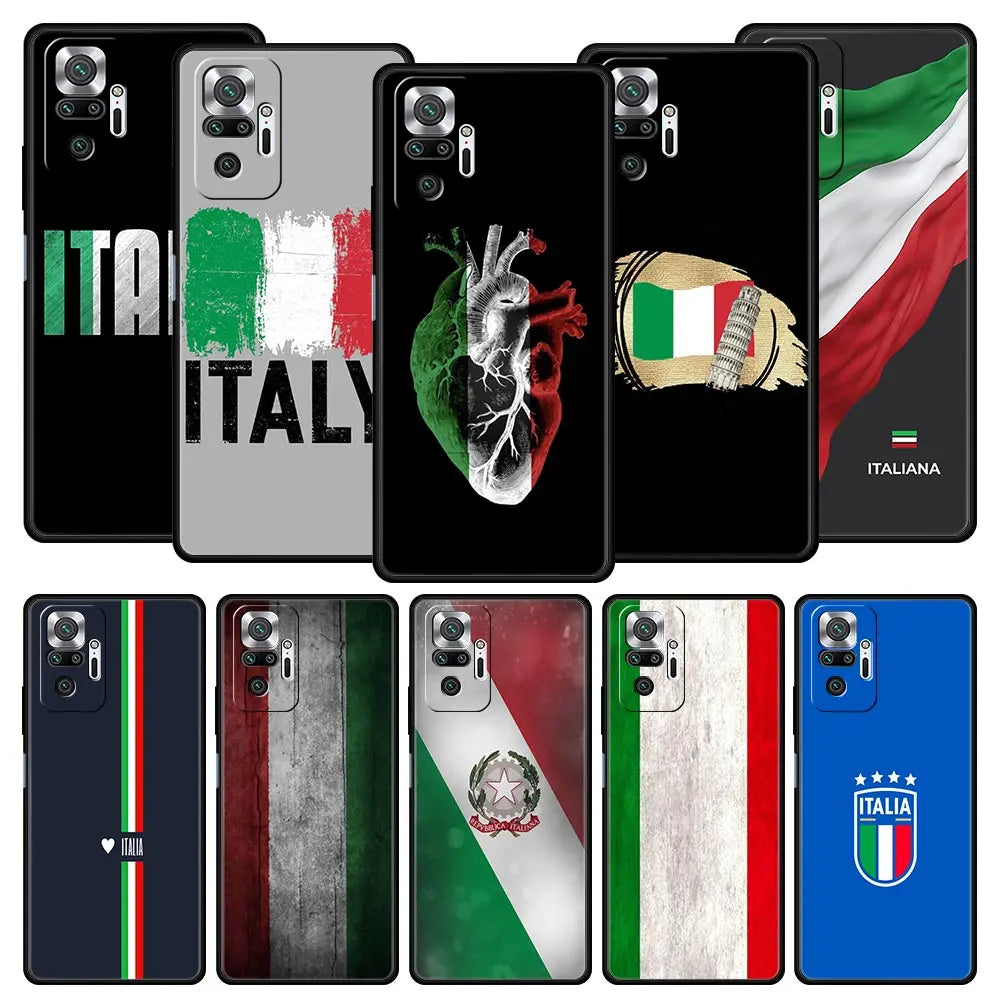 Funda de teléfono con bandera de Italia para Xiaomi Redmi Note 13, 12, 5G, 11, 10 Pro Plus, 4G, 9S, 8, 7, 9T, 13C, 12C, 10C, 9C, 9A, funda de silicona suave