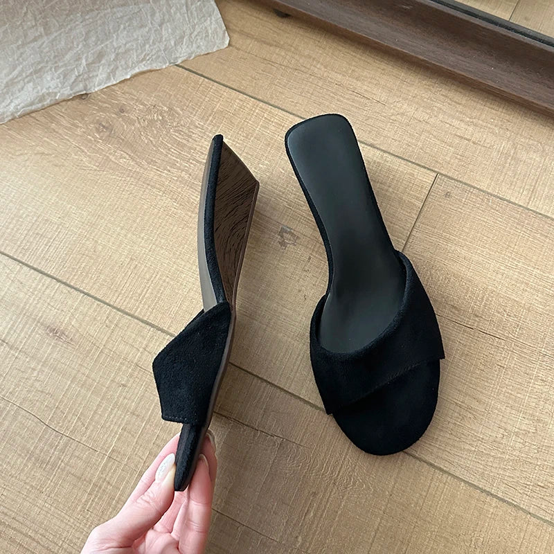 Sandalias de Verano para Mujer, Punta Abierta, Gamuza, Elegantes, Color Sólido, Tacón de Cuña, Zapatos de Vestir, Cómodas, para Playa y Exteriores