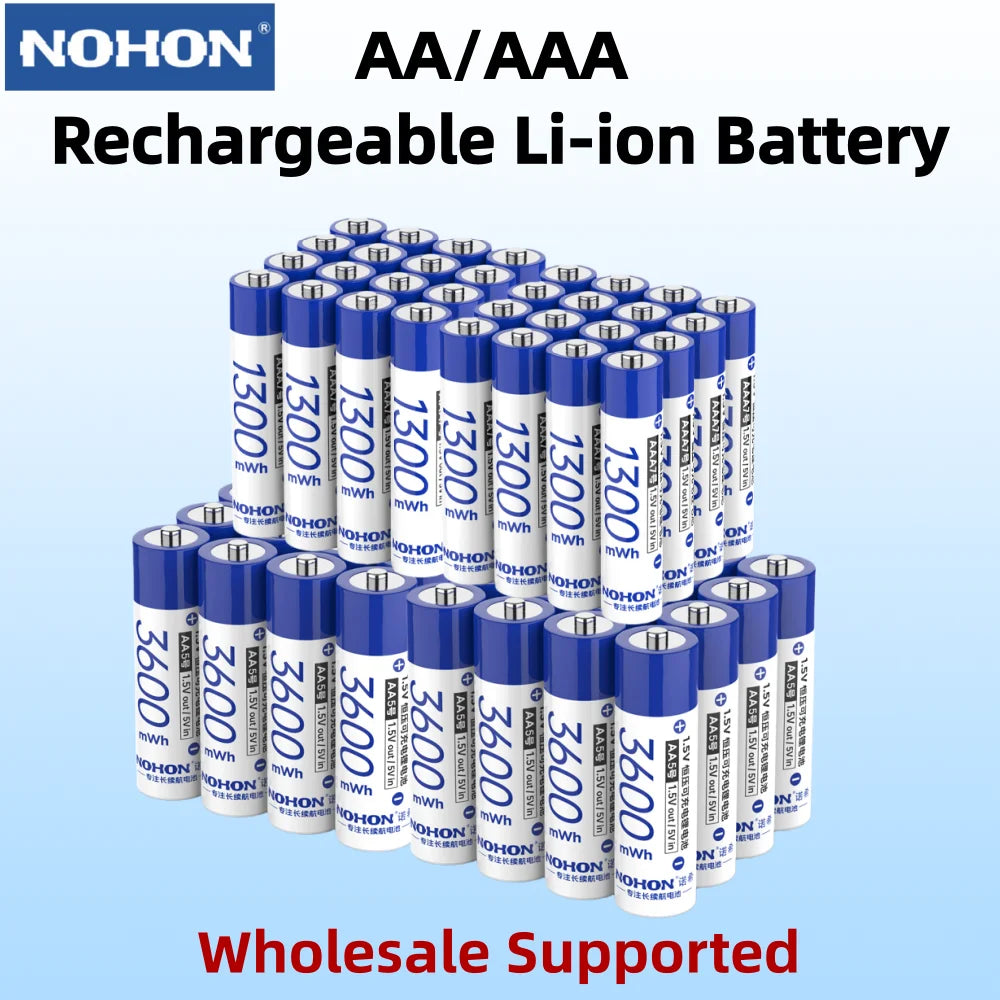 Baterías Recargables Nohon de 1.5V AA AAA de Litio para Computadora, Reloj, Radio, Videojuegos, Cámara Digital, Venta al por Mayor Disponible
