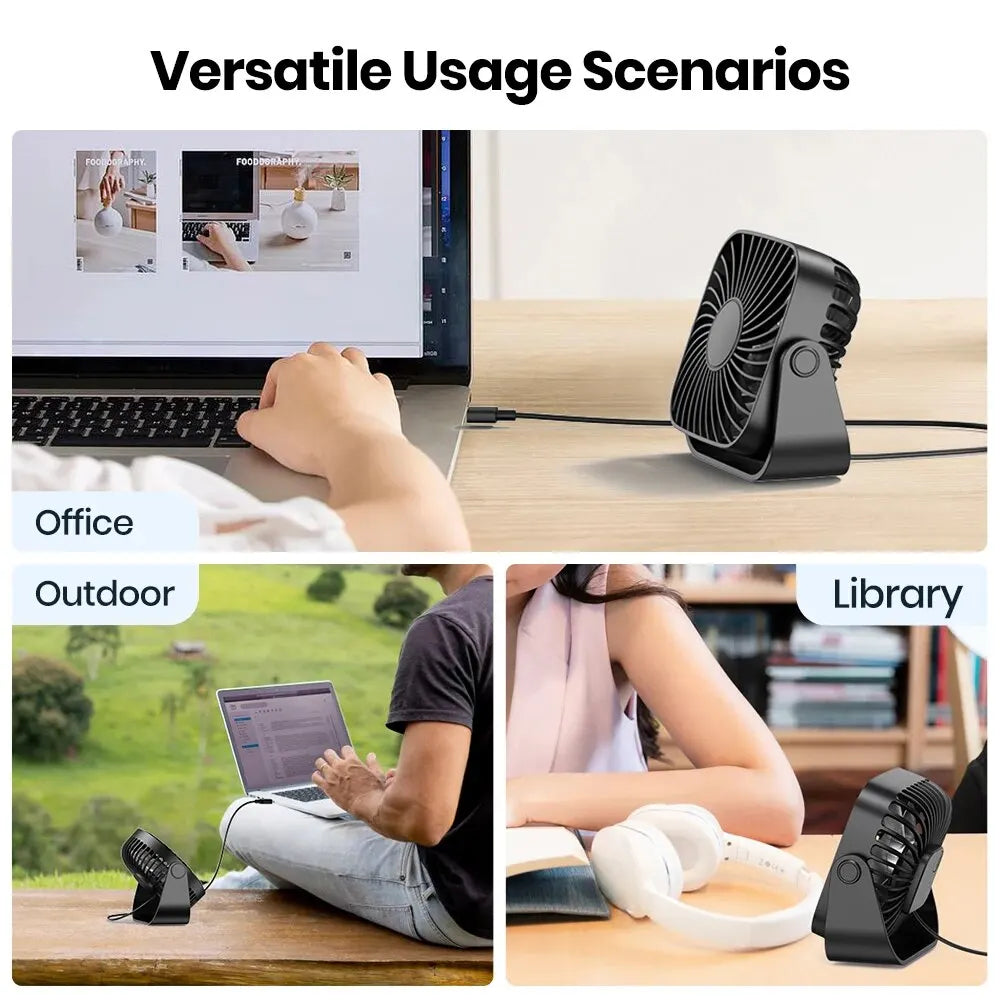 TOPK Mini ventilador portátil USB de 4 pulgadas para acampar, ventilador personal de mesa de escritorio silencioso de 3 velocidades, 360 ° Ajuste de ventiladores de pie para la habitación del hogar