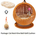 Hamaca semicerrada para mascotas, jaula redonda colgante para gatos, cesta de ratán para verano