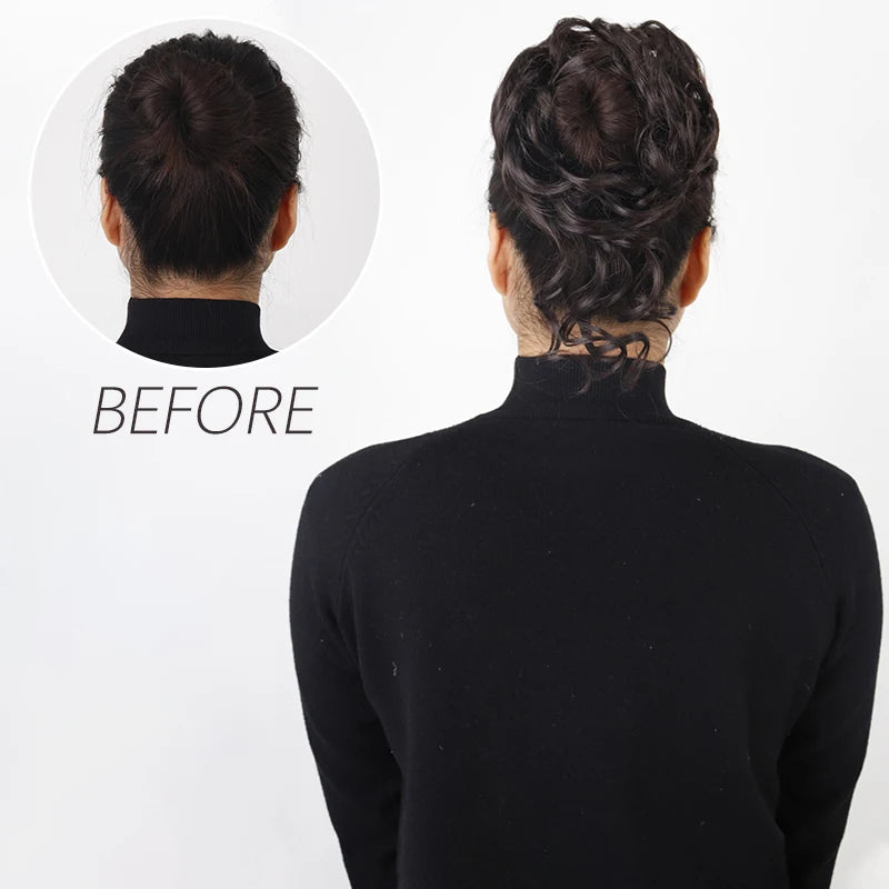 AZQUEEN moño de pelo sintético moño Natural gris desordenado banda para el cabello rizado elástico Scrunchy piezas de cabello falso para mujeres horquillas