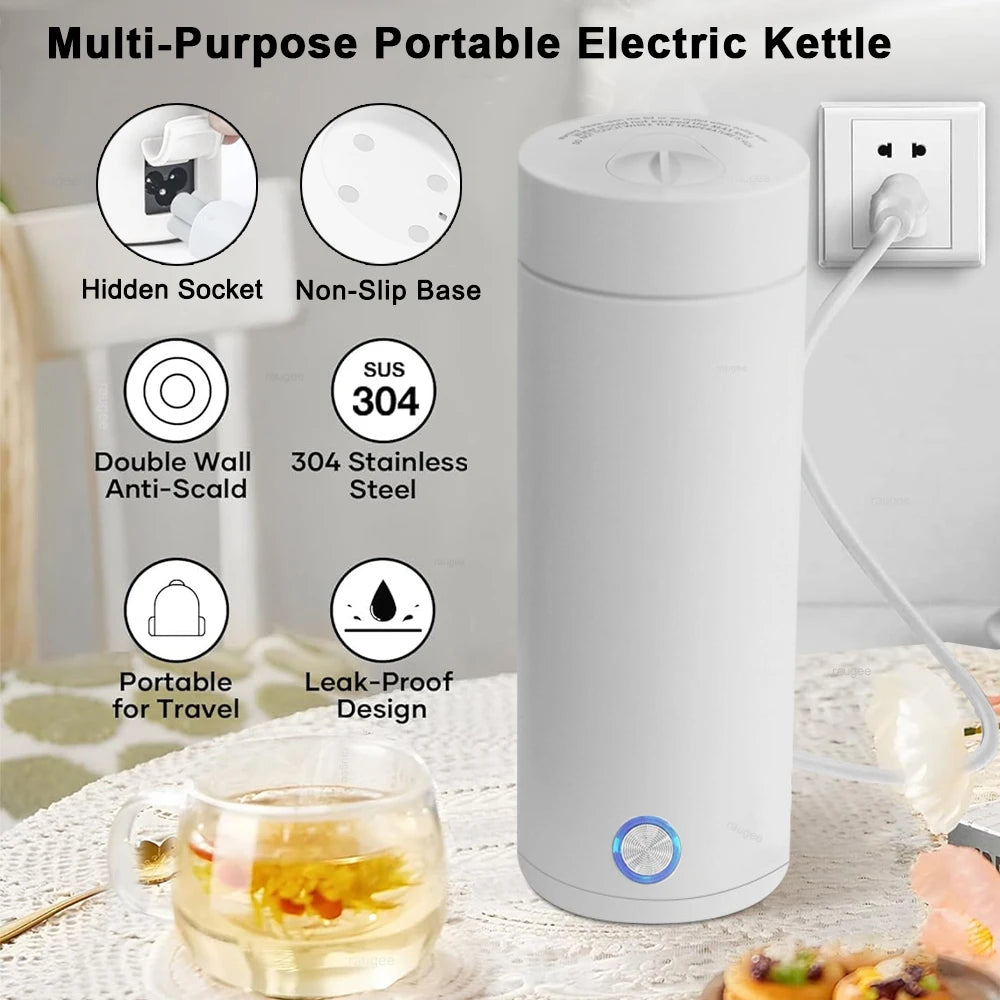 Hervidor eléctrico portátil de viaje, hervidor de té y café de ebullición rápida, Mini calentador de leche para bebé de acero inoxidable 304, hervidores térmicos
