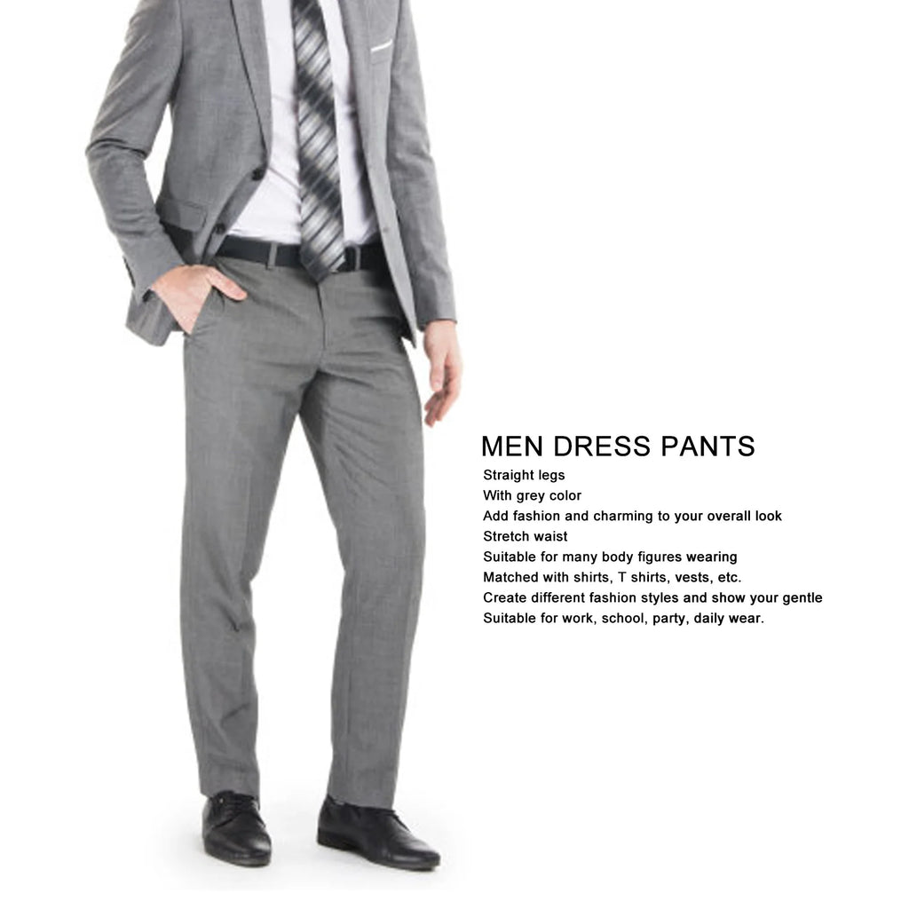 Pantalones de pierna recta para hombre, cintura elástica, holgados, pantalones de vestir largos informales con bolsillos laterales, pantalones casuales de pierna recta
