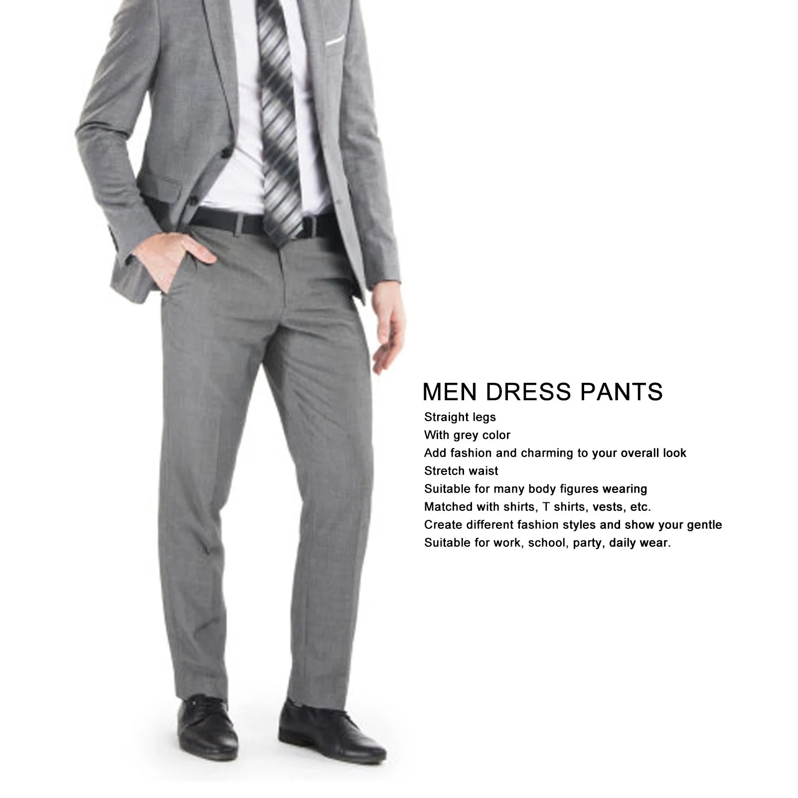 Pantalones de pierna recta para hombre, cintura elástica, holgados, pantalones de vestir largos informales con bolsillos laterales, pantalones casuales de pierna recta