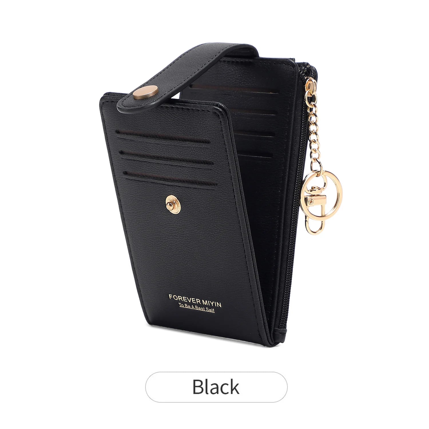 Elegante tarjetero plegable vertical, cartera ultrafina para mujer, tarjetero plegable, monedero con cremallera, bolso de mano con llavero