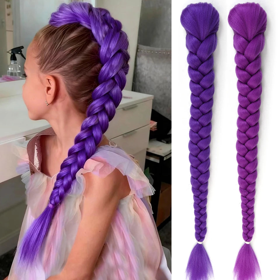 Cola de Caballo de pelo morado trenzado sintético, disfraz de Rumi, cola de caballo larga con banda de goma y Clips para niños y niñas, Navidad