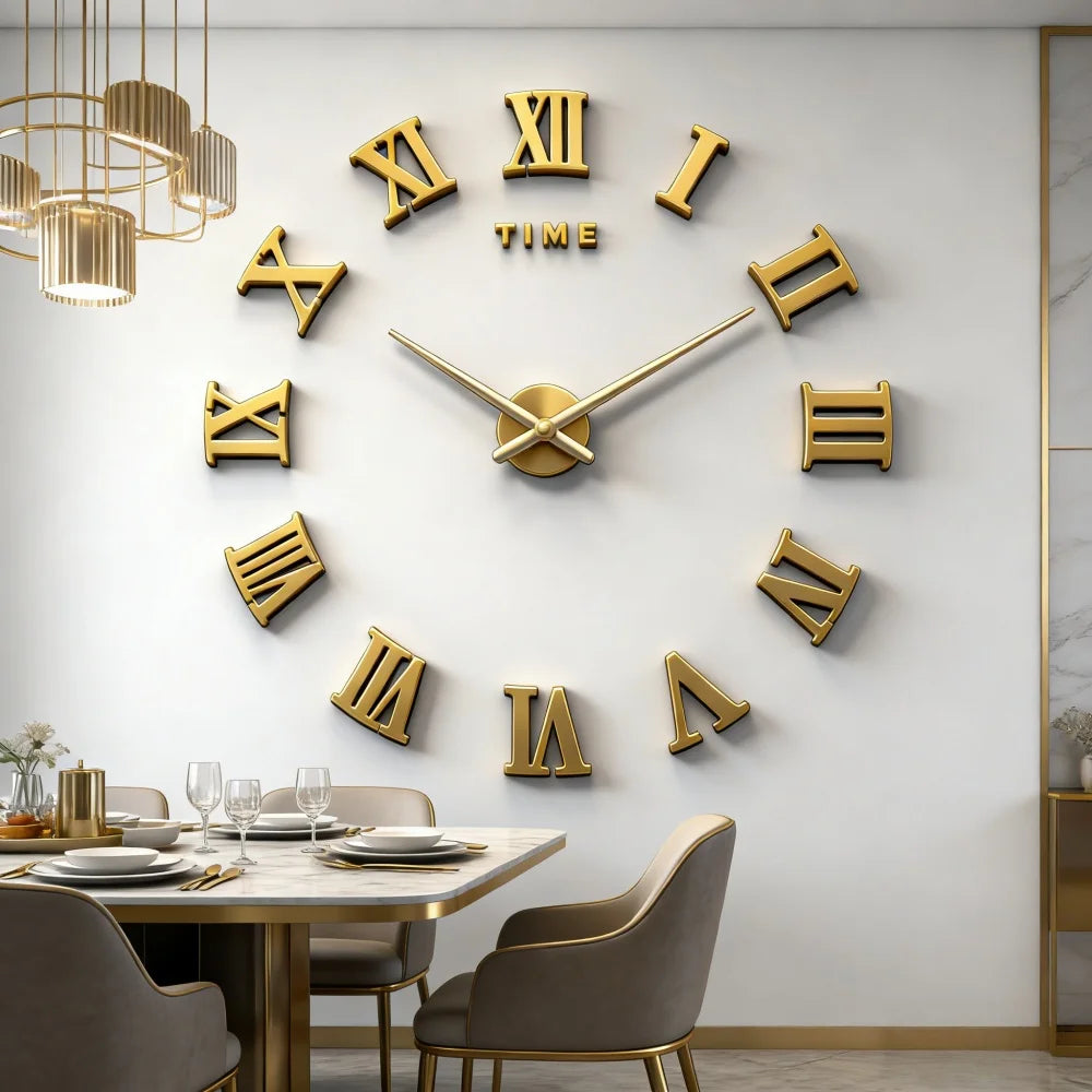 Reloj de pared con espejo acrílico de Número Romano grande 2D/3D, pegatina de moda DIY, relojes de cuarzo, reloj, decoración del hogar, pegatinas para el salón