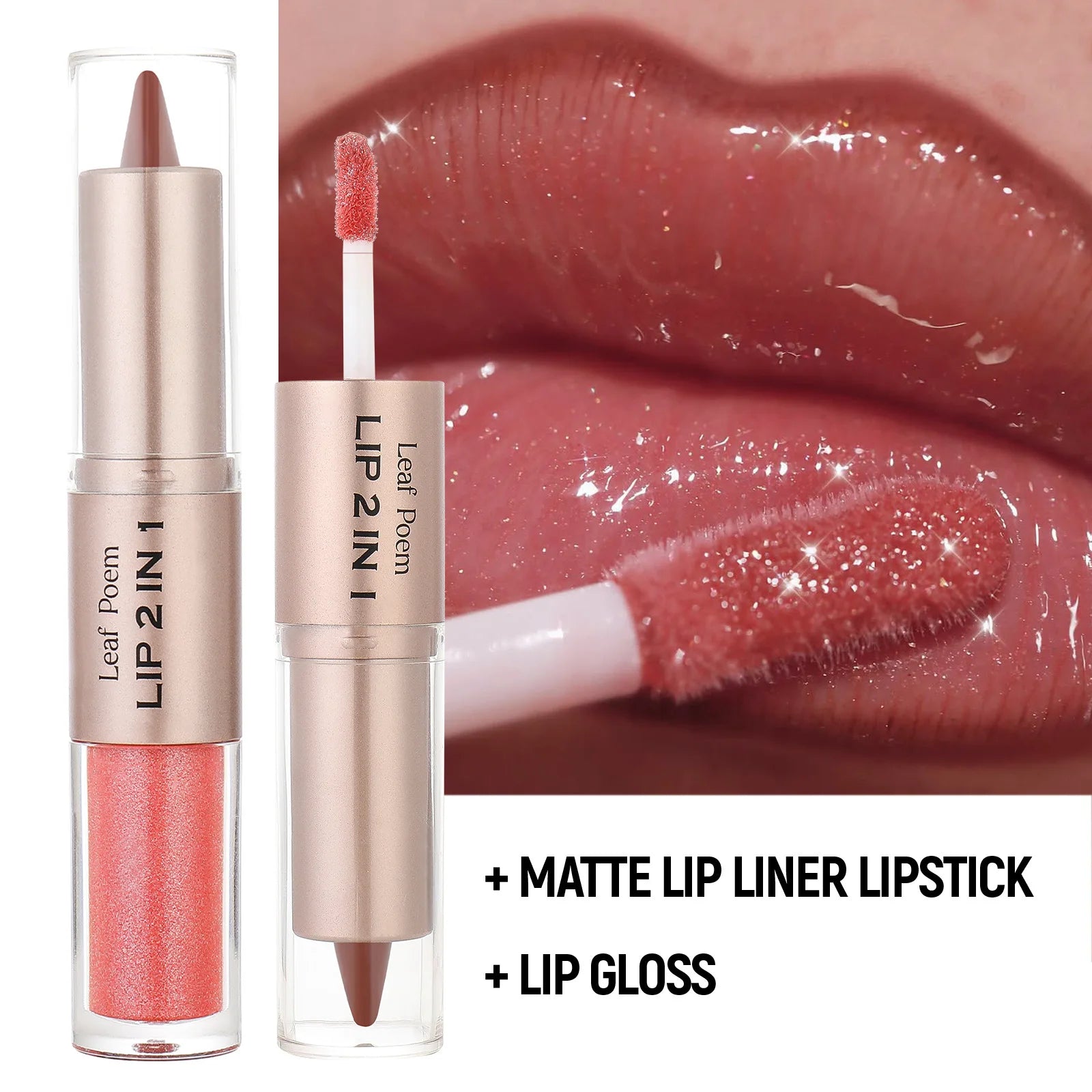 Delineador de labios cónico negro y marrón, lápiz de contorno, espejo de doble cabeza, brillo de labios de cristal, maquillaje de tinte de labios rojos sexis