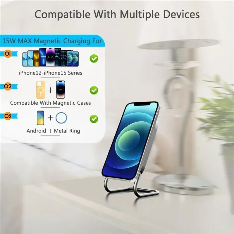 Cargador Inalámbrico Magnético, Soporte de Escritorio Ajustable y Desmontable, Estación de Carga Rápida Compatible con iPhone 17, 16, 15, 14, 13 Series