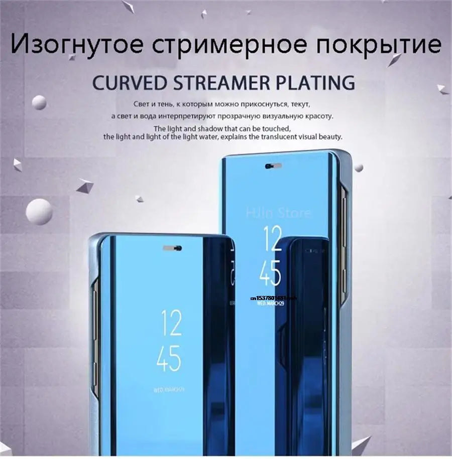 Funda con Tapa Abatible y Espejo Inteligente para Samsung Galaxy S25 Ultra, S25 Edge, S24 Plus, S25Plus, S25Ultra, S25Edge, Funda de Cuero para Teléfono