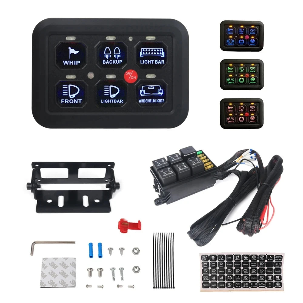Panel de interruptor LED de 12V y 6 entradas, caja de sistema de relé de Control de circuito de 600W-1200W, Panel de Control táctil delgado para barco, Jeep, UTV, caravana
