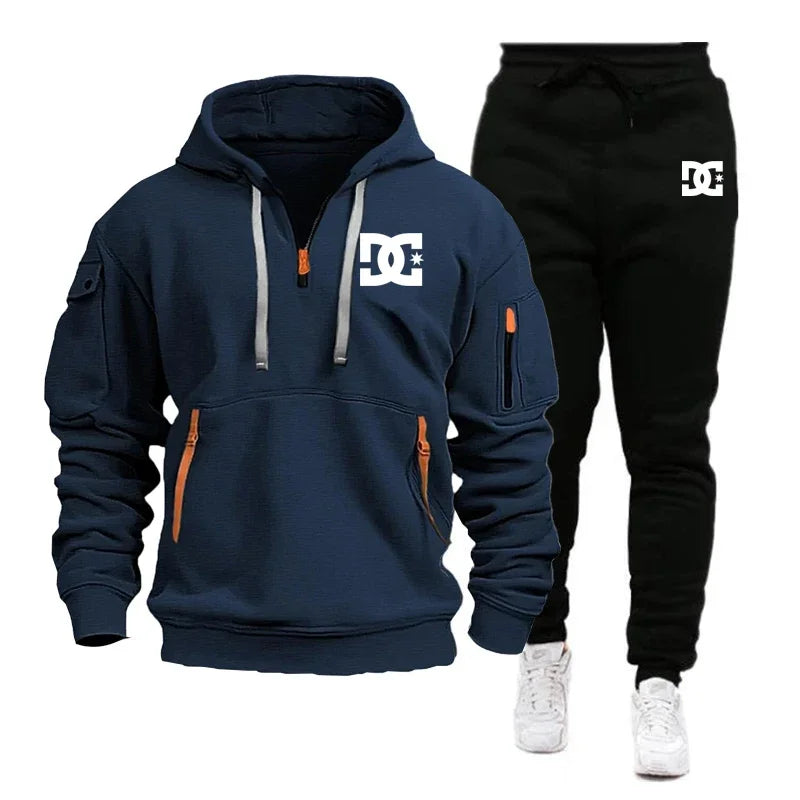 2025 Nuevo conjunto informal de otoño e invierno para hombre, sudadera con capucha y pantalones para correr para hombre al aire libre a la moda, conjunto de 2 piezas