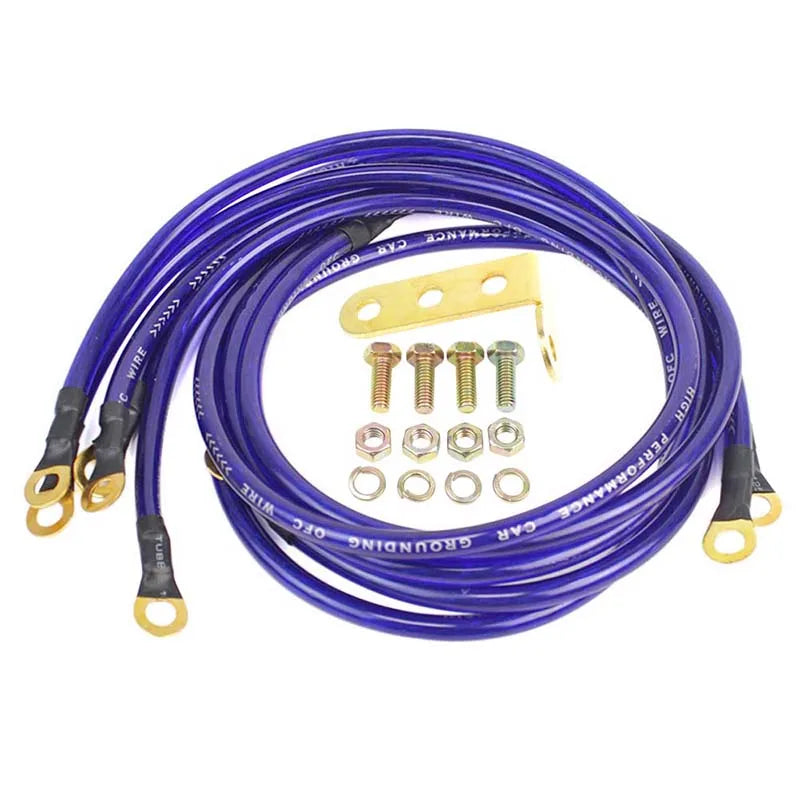 Kit de cables de conexión a tierra Cables de tierra de coche universales de 5 puntos Alto rendimiento Mejora la potencia JDM Racing Azul Púrpura Rojo