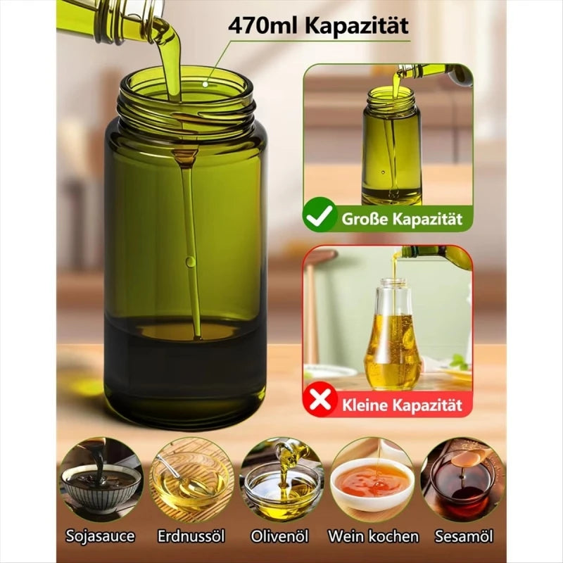Dispensador y Rociador de Aceite de Vidrio 2 en 1, 16oz/470ml, Antiderrames, para Cocina, Freidora de Aire, Barbacoa, Repostería, Ensaladas - Botella Rociadora de Aceite de Oliva