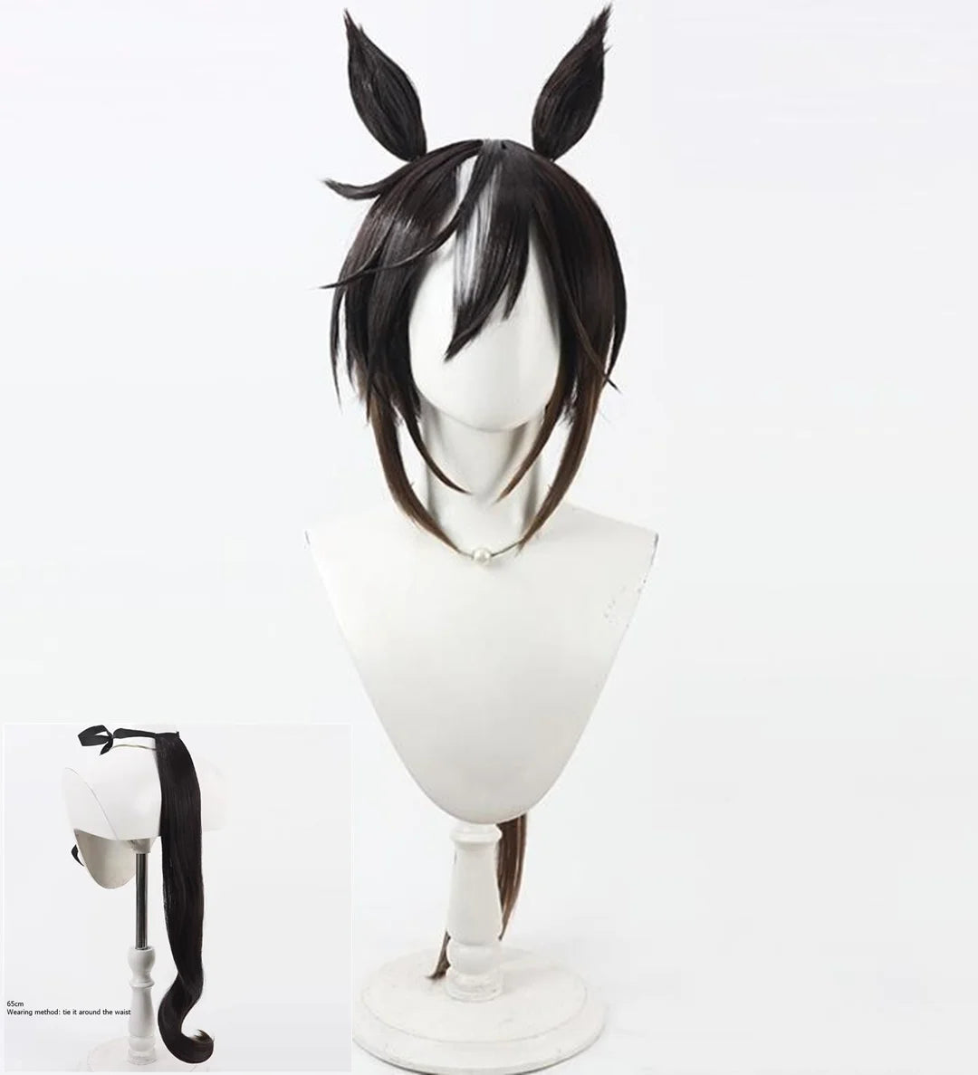 Peluca de cosplay de Uma Musume Pretty Derby Stay Gold para fiestas de anime y videojuegos, con pelucas de orejas y cola