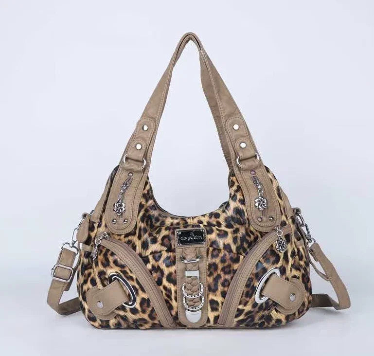 Bolsos de Mano Vintage con Estampado de Leopardo para Mujer, Estilo Punk Biker Y2K, Bolso de Hombro con Asa Superior, Bolsos de Axila para Dama, con Múltiples Bolsillos