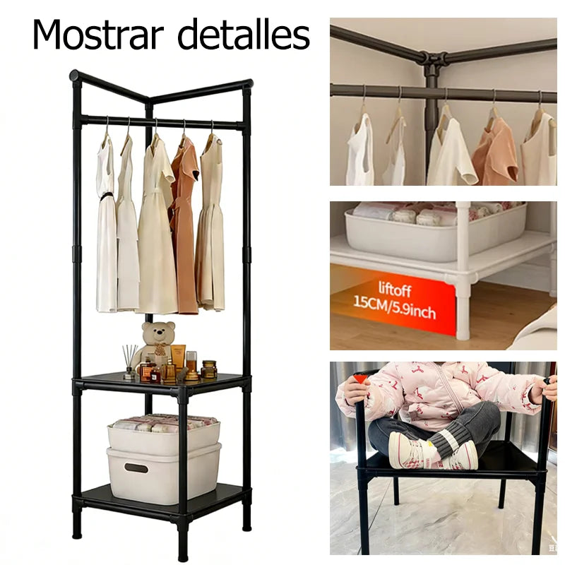 Perchero de Esquina Multicapa - Organizador de Ropa y Accesorios con Estantes, Ideal para Entrada, Dormitorio y Baño