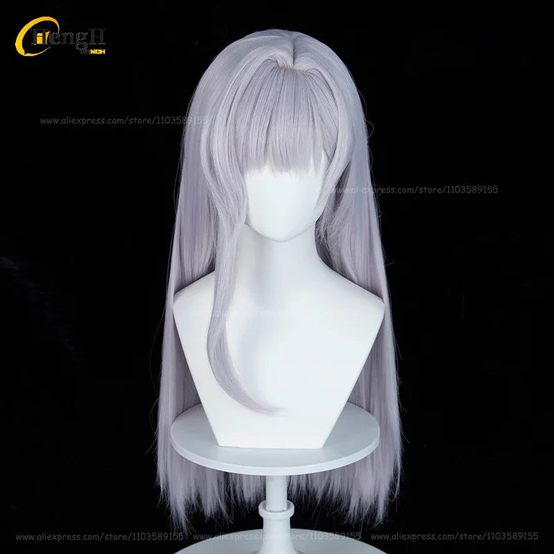 En stock, peluca de cosplay de anime NTGOV Marian Long de 70 cm, color plateado claro y morado, Modernia, resistente al calor, de pelo sintético, para Halloween