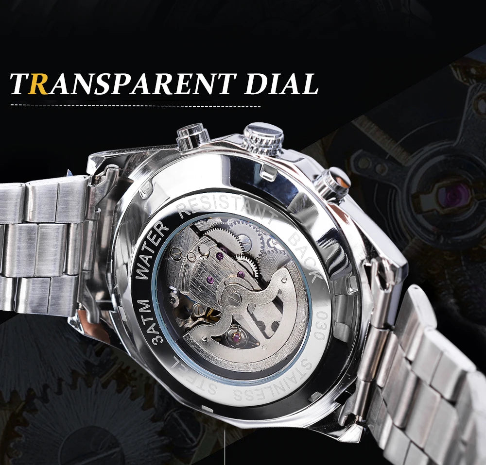 Forsining-Reloj de acero inoxidable 2021 para hombre, accesorio masculino de pulsera resistente al agua con esqueleto, de marca superior de lujo, transparente, deportivo