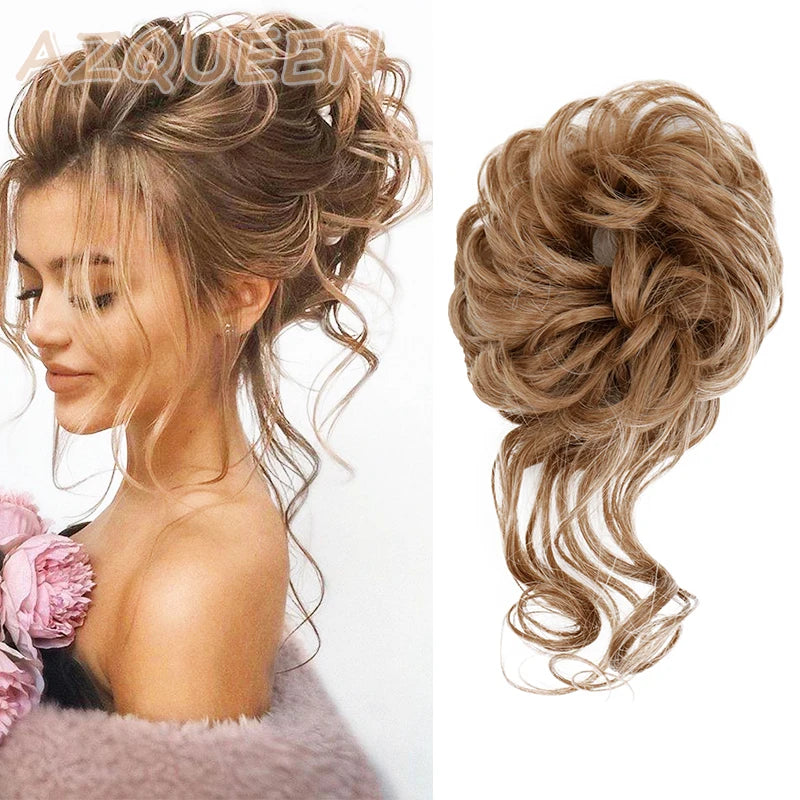 AZQUEEN moño de pelo sintético moño Natural gris desordenado banda para el cabello rizado elástico Scrunchy piezas de cabello falso para mujeres horquillas