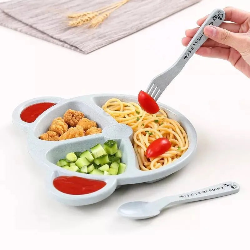3 unids/set vajilla de alimentación de comida para bebé tazón de oso de dibujos animados + cuchara + tenedor vajilla para comer platos para niños plato de comedor para niños