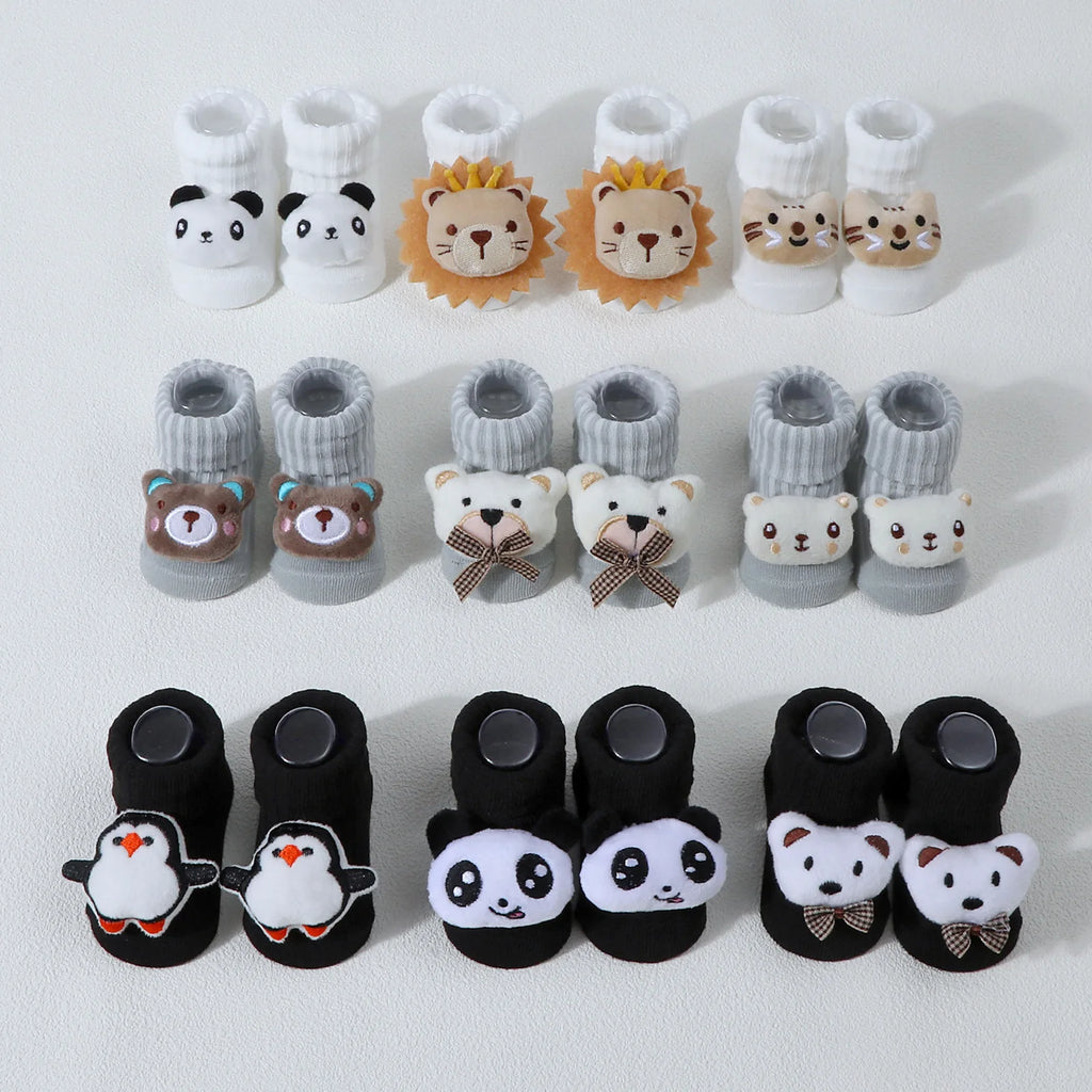 Calcetines bonitos de dibujos animados de oso, León, Panda, calcetines de bebé para niños y niñas, calcetines de tubo sólidos de algodón suave para recién nacidos, calcetines para niños