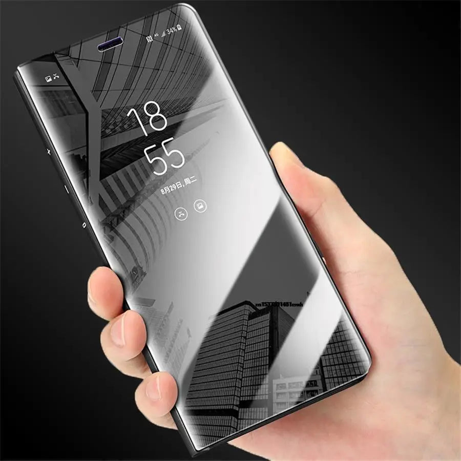 Funda con Tapa Abatible y Espejo Inteligente para Samsung Galaxy S25 Ultra, S25 Edge, S24 Plus, S25Plus, S25Ultra, S25Edge, Funda de Cuero para Teléfono
