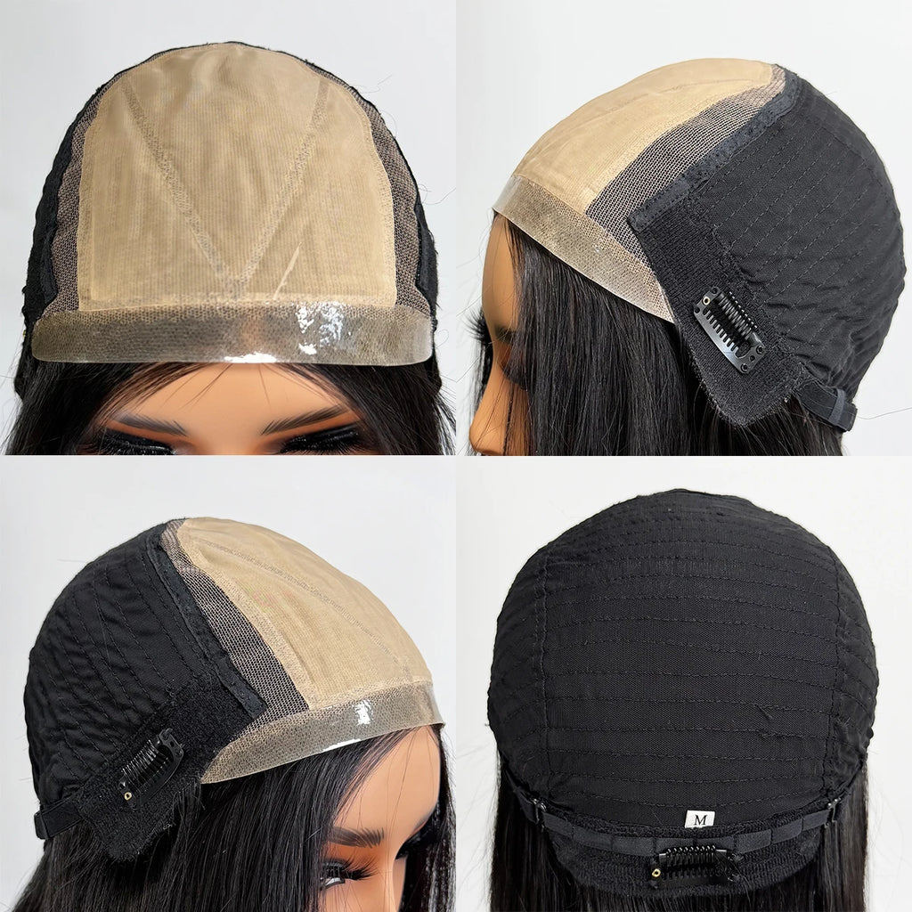 Peluca de cabello humano liso de 20 pulgadas de largo con base de seda de 10x12 cm, peluca de cabello humano virgen con base frontal de PU Bio, lista para usar.