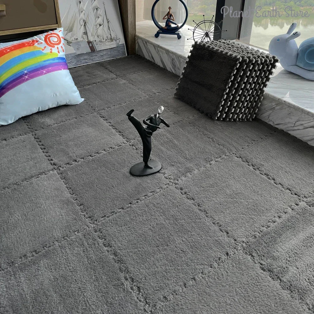Alfombra de peluche suave de 30x30CM para niños, alfombra de juego, alfombra de rompecabezas, tapete de juego cálido, azulejos de ejercicio entrelazados, alfombra decorativa para suelo