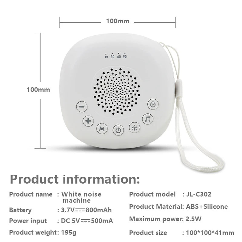 Máquina de Sonido Blanco 2 en 1, Portátil USB, para Dormir Bebés, con 20 Sonidos Relajantes, Luz Nocturna LED y Batería Recargable Integrada