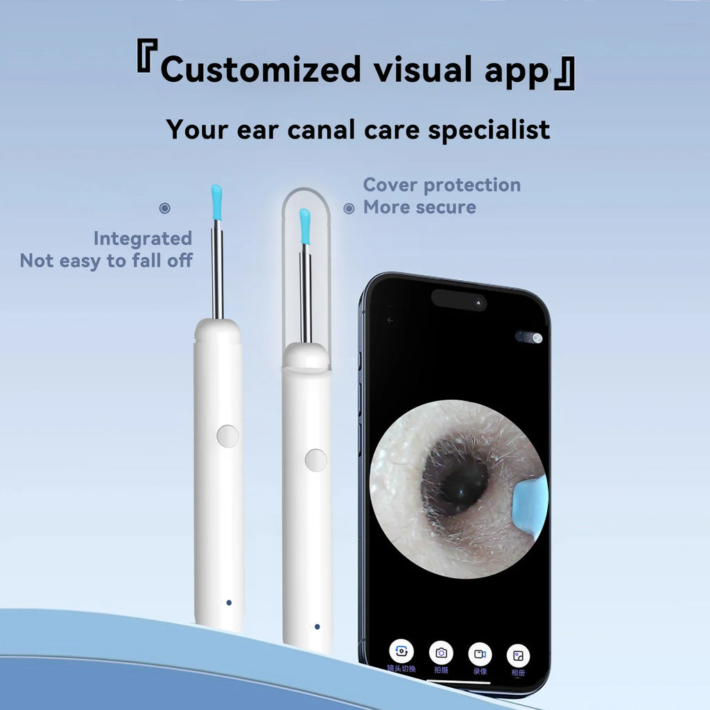 Cucharilla para limpiar oídos con cámara: cámara HD de 2 megapíxeles, cucharilla para oídos ultra HD visible, herramienta de limpieza para el canal auditivo con kit de limpieza, visualización en el teléfono móvil, lim