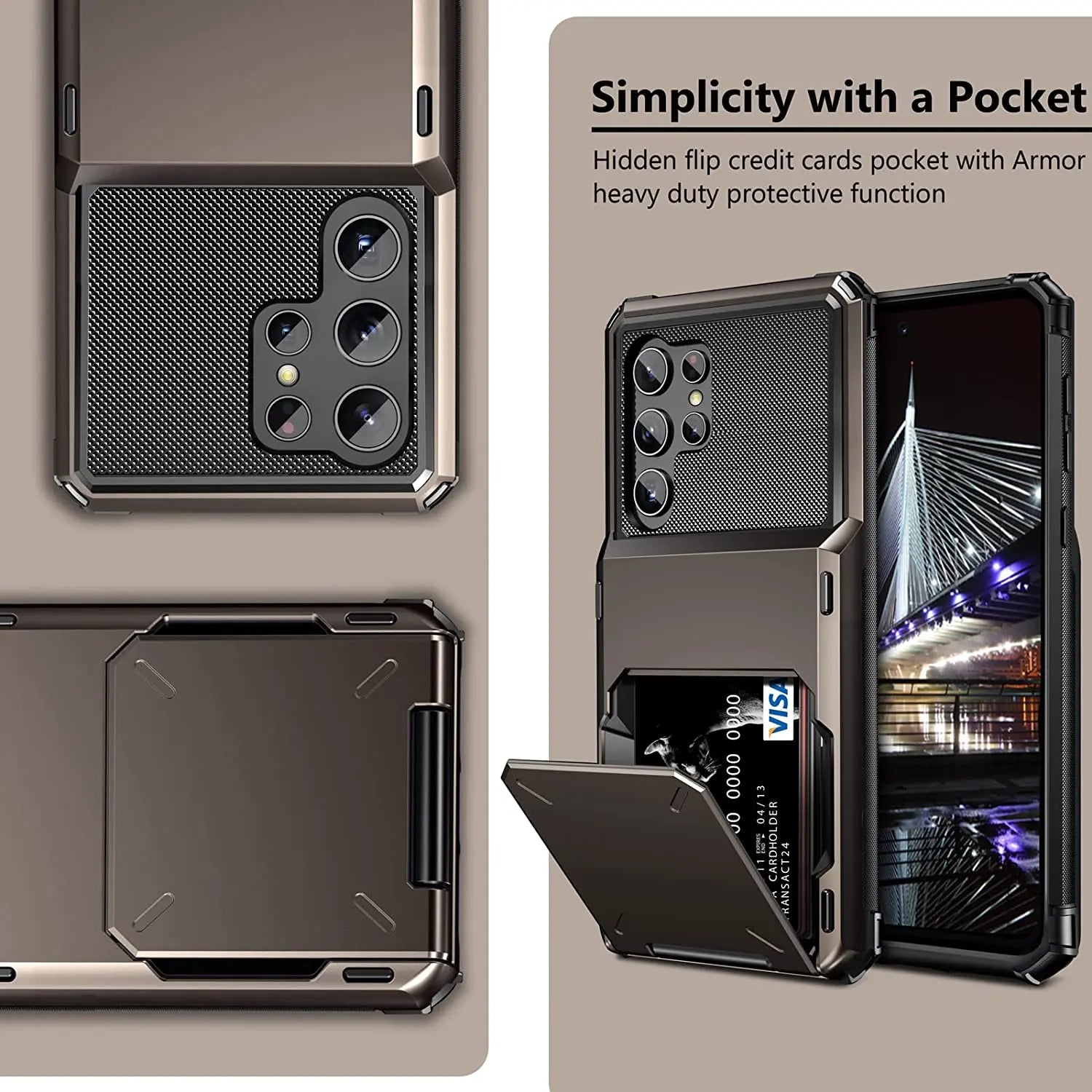 Para Samsung S25 Edge S24 S23 S22 Ultra S21 funda tipo billetera con tapa tarjetero bolsillo doble capa protectora de cuerpo completo parachoques duro