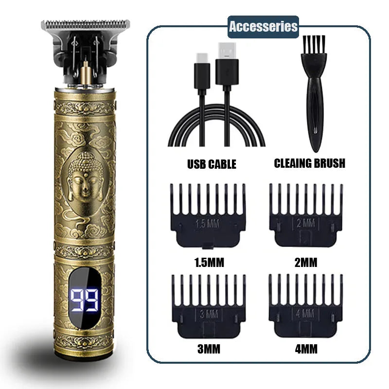 Cortadora de pelo eléctrica LCD, todo en uno, cabezal de luz dorada, cortadora de pelo recargable, cabezal de aceite, maquinilla de afeitar para tallar el cabello