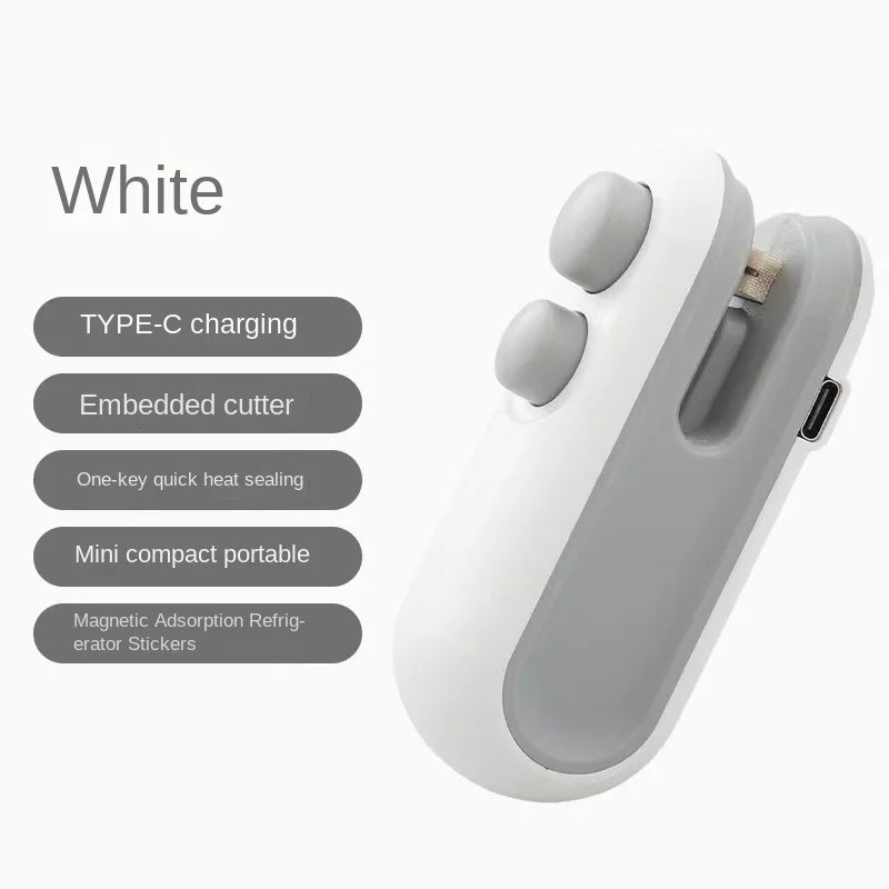 Mini máquina de sellado de bolsas de aperitivos, carga USB con cortador de chips, bolsa de plástico, dispositivo de almacenamiento de alimentos frescos