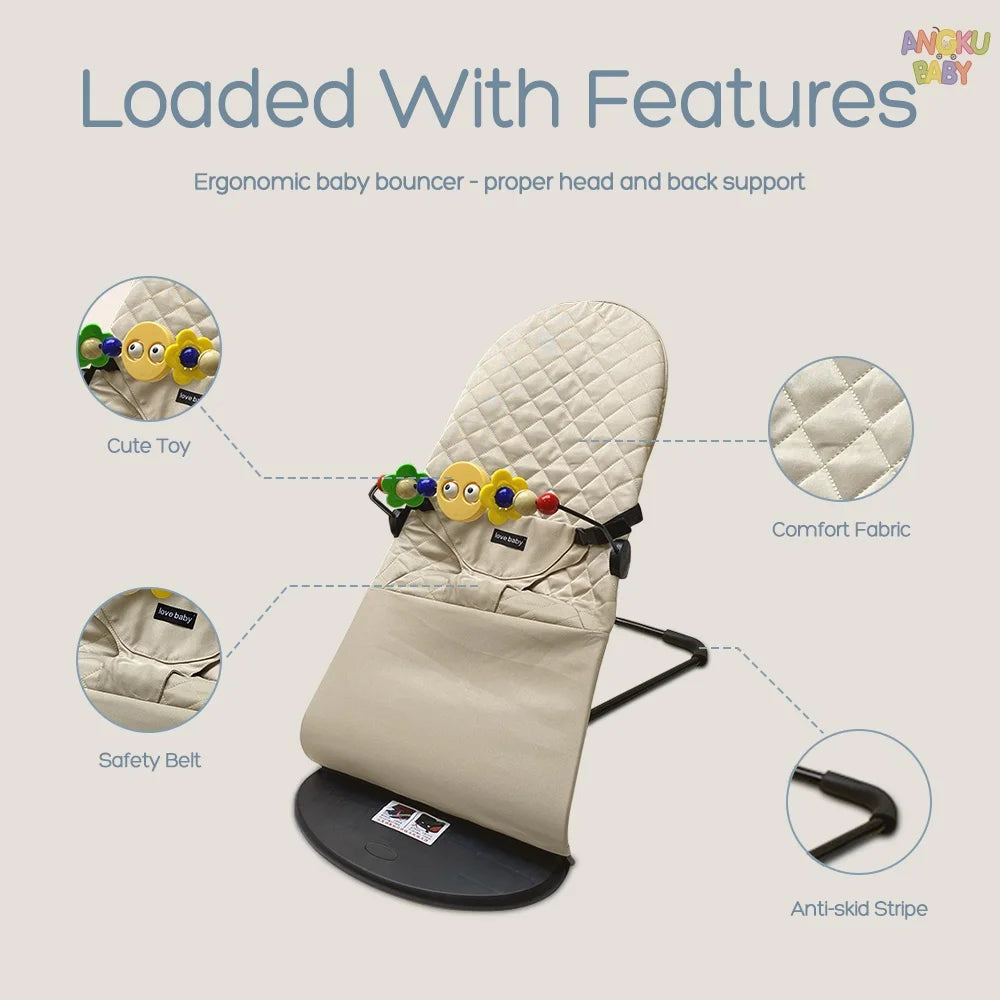Silla Mecedora para Bebé Ajustable en 3 Alturas, Silla Columpio Plegable para Recién Nacidos de 0 a 12 Meses, Silla Mecedora Ajustable con Juguetes