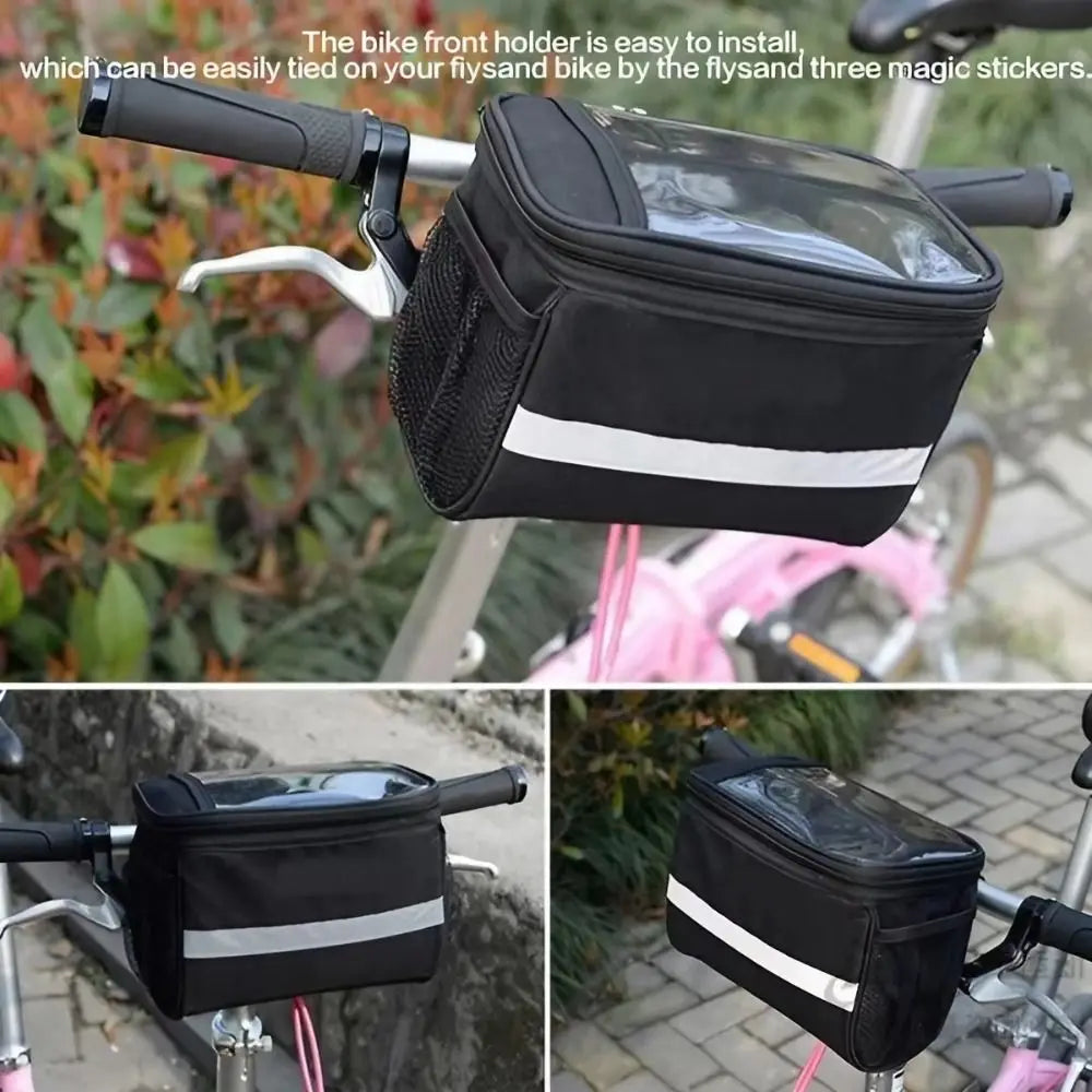 Bolsa impermeable para tubo delantero de bicicleta, tira reflectante, fácil instalación, cesta para manillar de bicicleta, gran capacidad