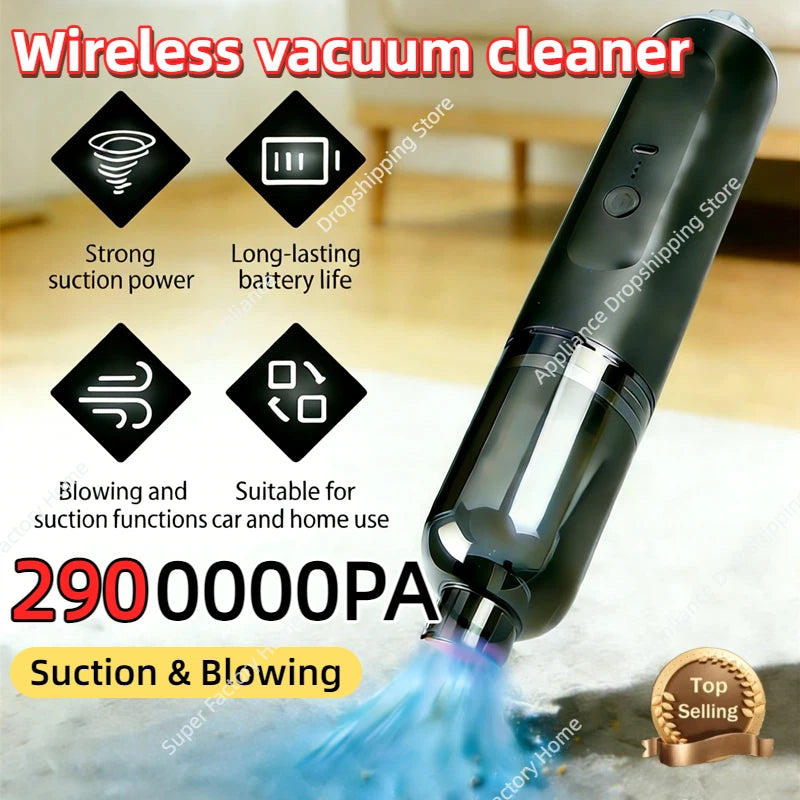 Aspiradora Inalámbrica 2 en 1 con Succión y Soplado, 2900000PA, Múltiples Filtros Integrados, Colector de Polvo Portátil para Auto y Hogar