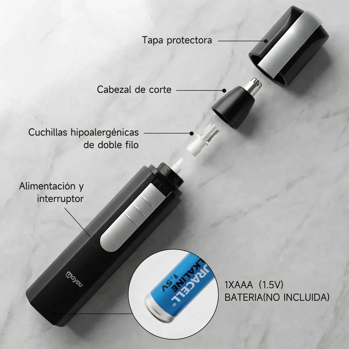 Cortadora eléctrica de pelo de nariz y orejas con carga USB 2 en 1 para hombres, cortadora de barba resistente al agua