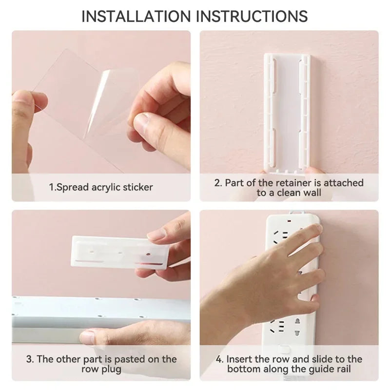 Soporte montado en la pared, fijador de enchufe sin perforaciones, fijador de enchufe autoadhesivo, soporte para regleta de alimentación, estante organizador de cables